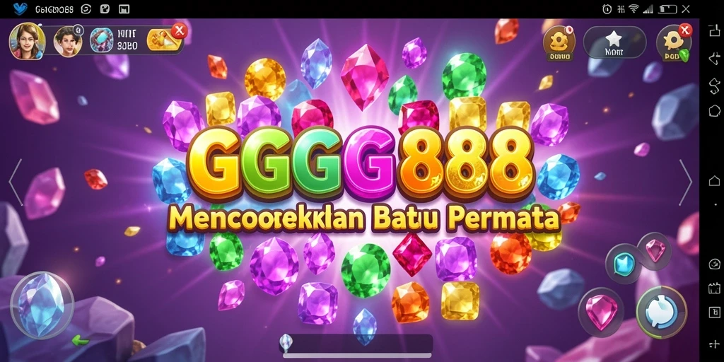 Screenshot GGG888 menampilkan gameplay seru mencocokkan batu permata.