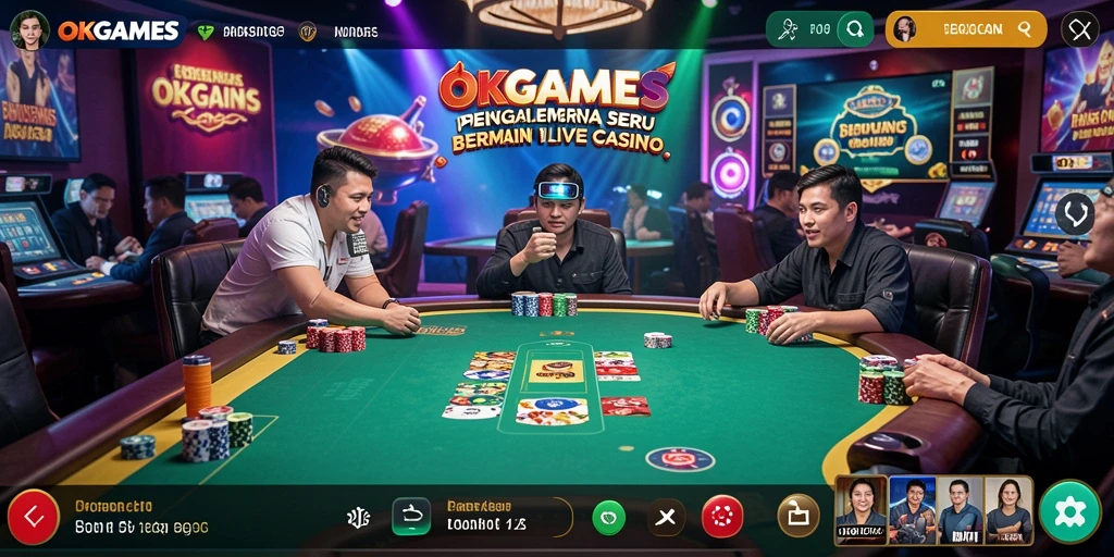 Screenshot gameplay Live Casino yang menampilkan dealer profesional dan pemain aktif.