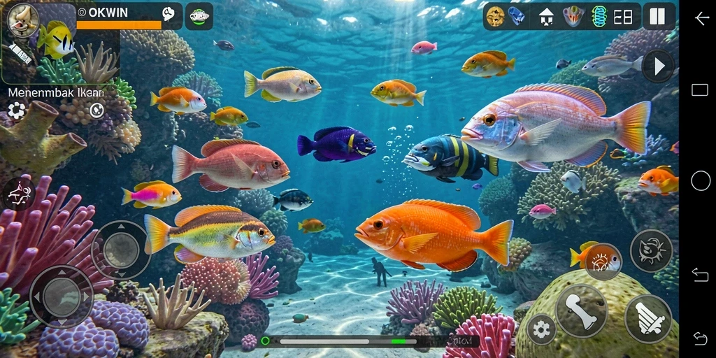 Screenshot menampilkan aksi seru menembak ikan di OKWIN.