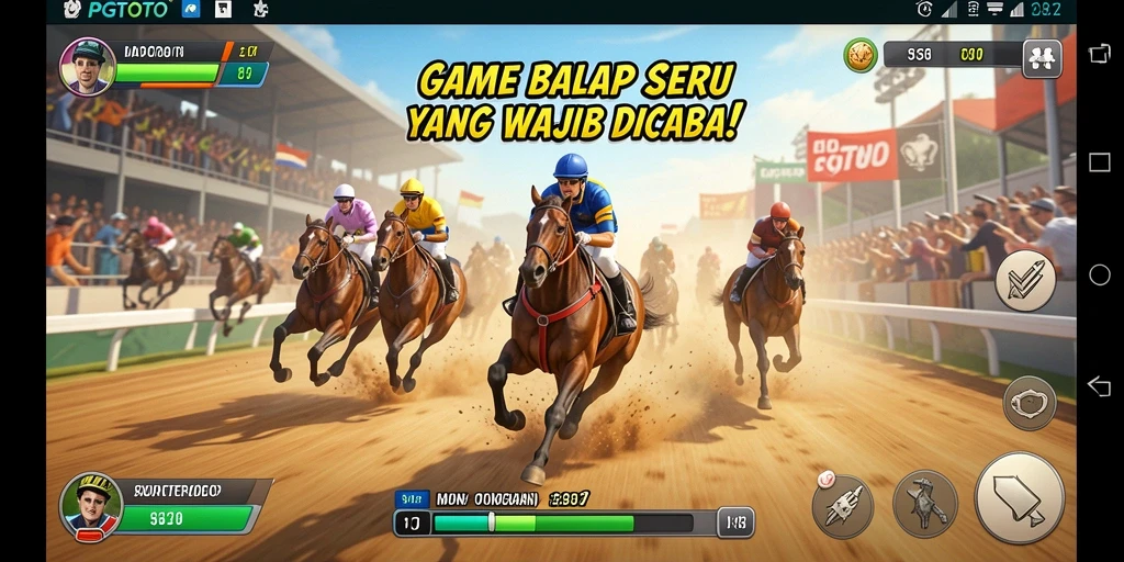 Tangkapan layar gameplay PGTOTO menampilkan aksi balapan mendebarkan.