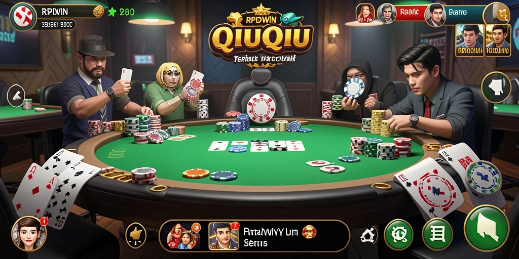 Screenshot gameplay RPIDWIN yang menampilkan pertarungan kartu QiuQiu.