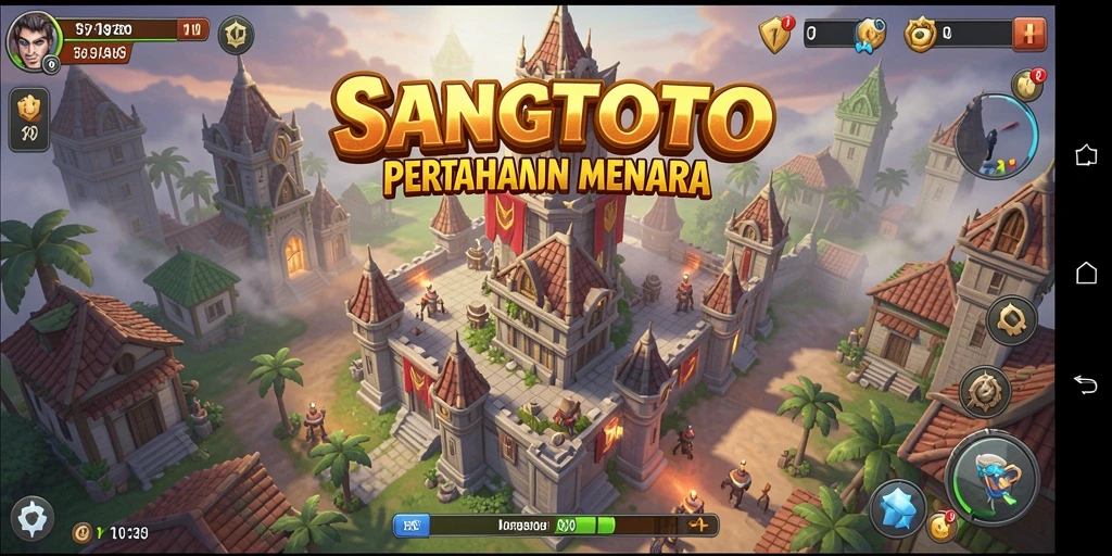 Screenshot SANGTOTO menampilkan aksi menara bertahan dari serangan musuh.