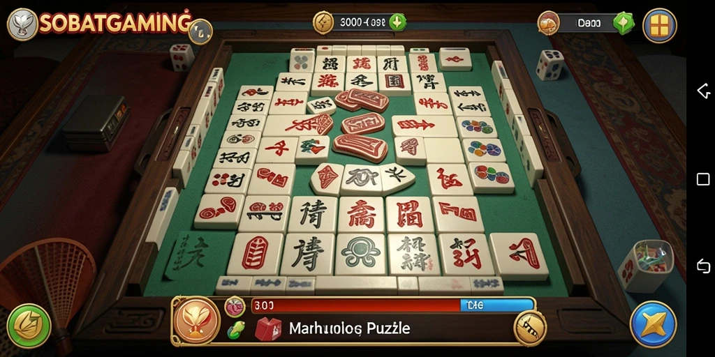 Screenshot gameplay SOBATGAMING dengan ubin Mahjong yang menarik.
