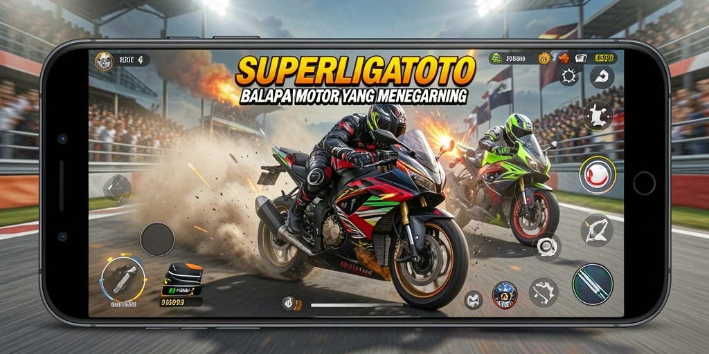 Gameplay menegangkan di SUPERLIGATOTO dengan aksi balapan motor.