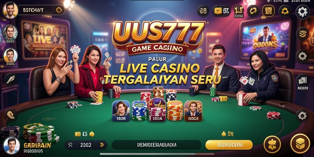 Screenshot UUS777 menampilkan dealer ramah dan meja permainan yang menarik.